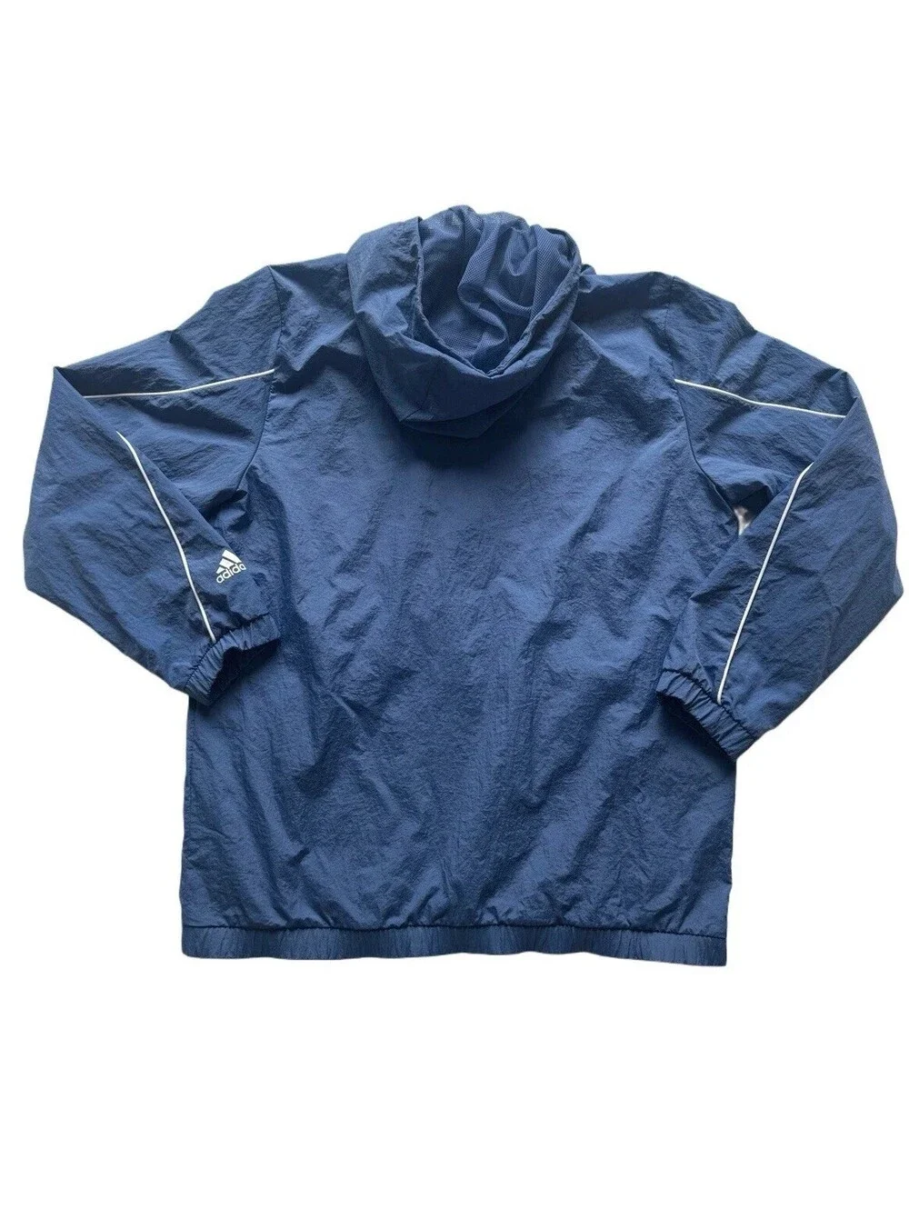 Adidas Men’s Large Blue Windbreaker Half Zip Hoodie Jacket Big Logo Retro Style